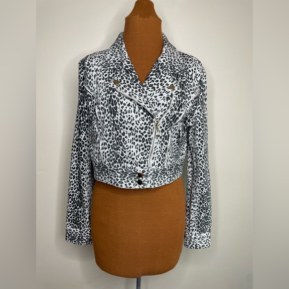 Dani Collection Leopard Print Moto Jacket Cropped Size Medium - Picture 1 of 8
